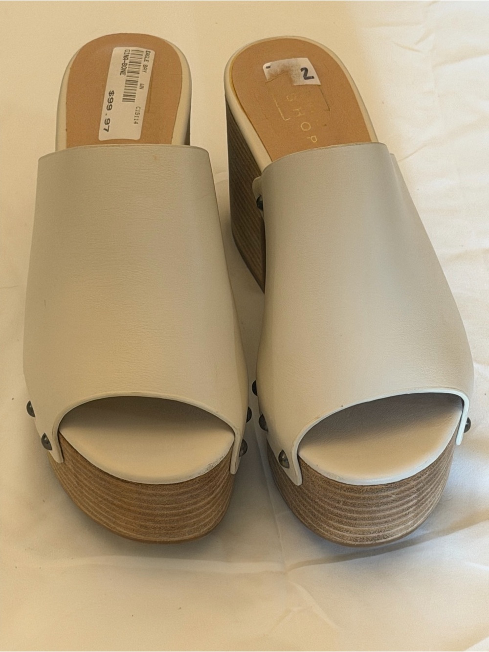 ShuShop Cream Open-Toe Platform Mules